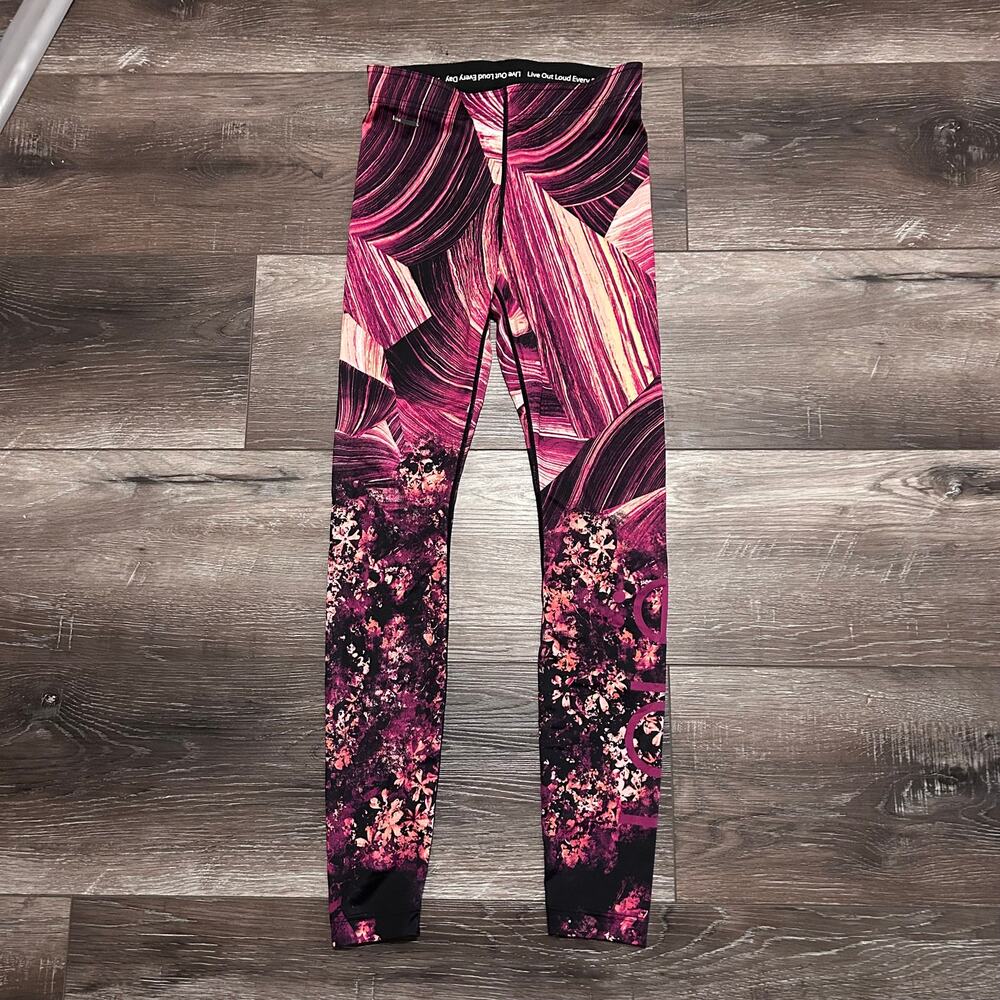 Lole Leggings Athletic High Waist Red w/Floral Print Size XS